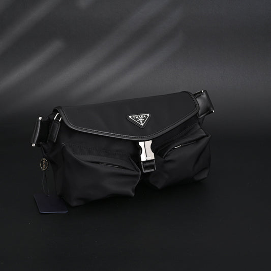 Prada Nylon Black Belt Bag with Silver Logo