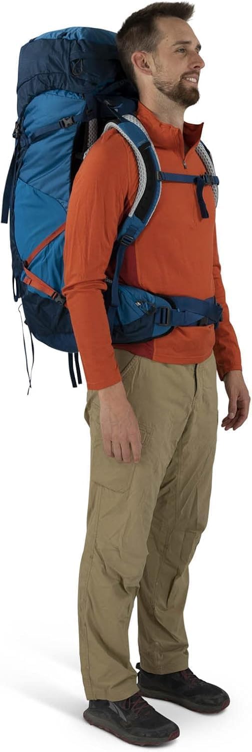 Osprey Atmos AG LT 65L Men's Backpacking Backpack, Night Shift/Scoria Blue, L/XL