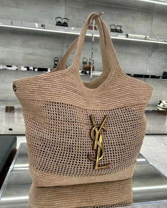 SAINT LAURENT YSL Raffia Icare Tote Bag